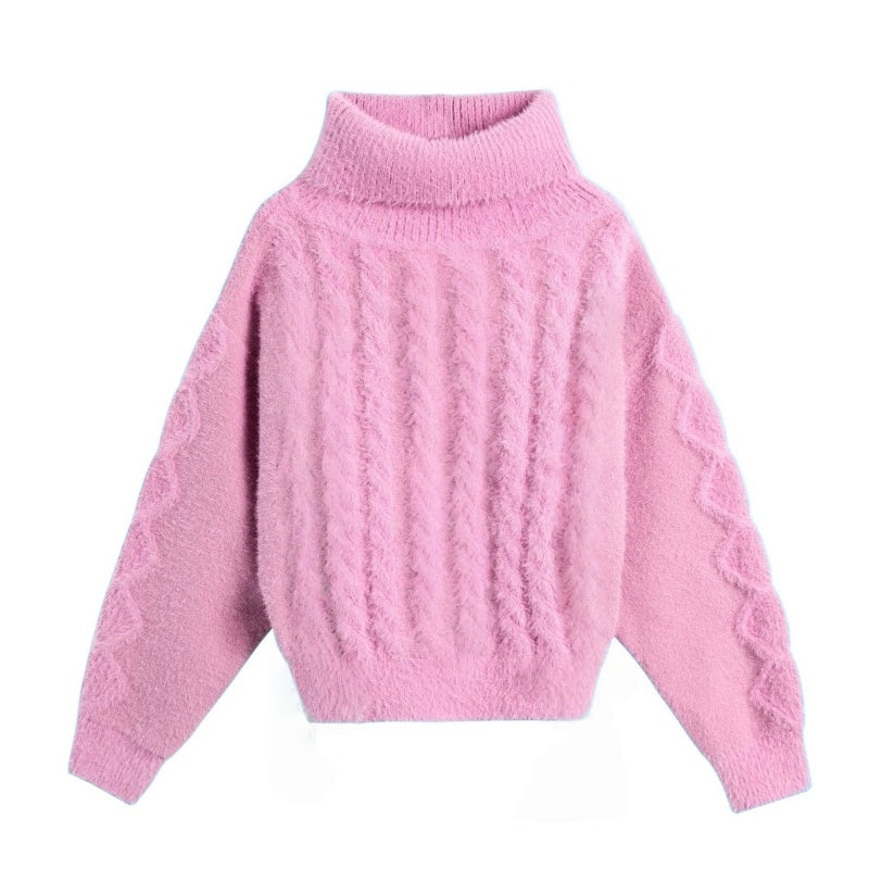 Pink High-Neck Cropped Sweater