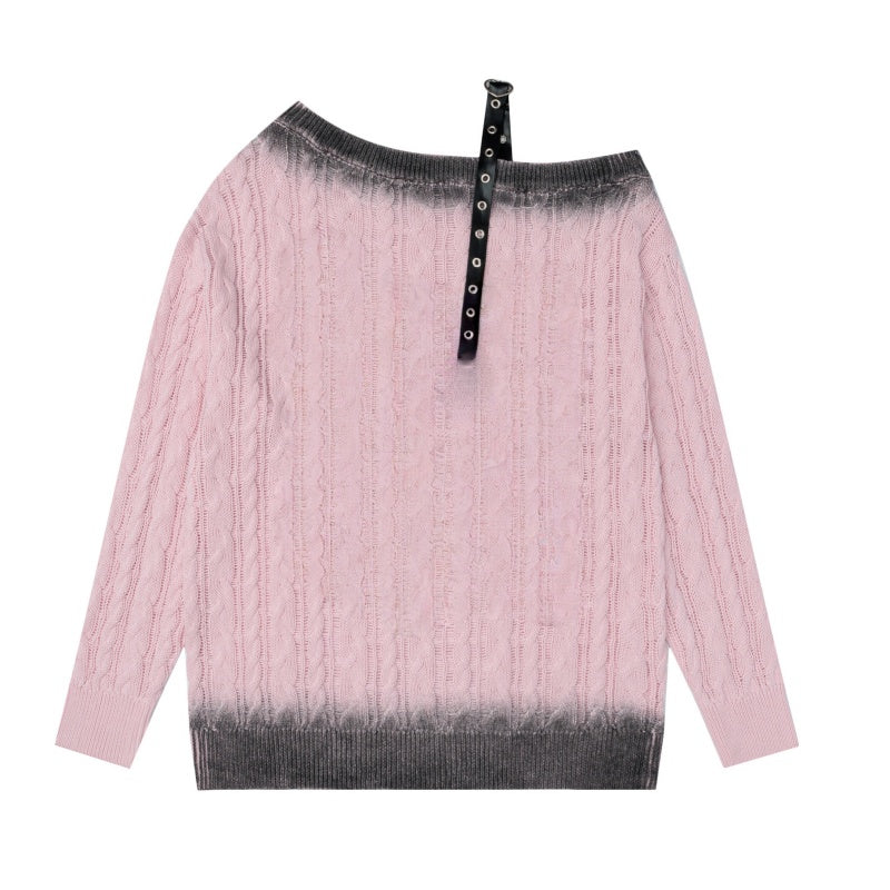 Hip-Hop Style Distressed One-Shoulder Sweater