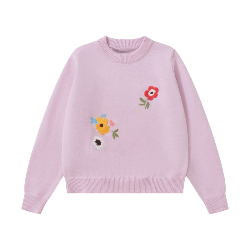 Floral Embroidered Pink Sweater