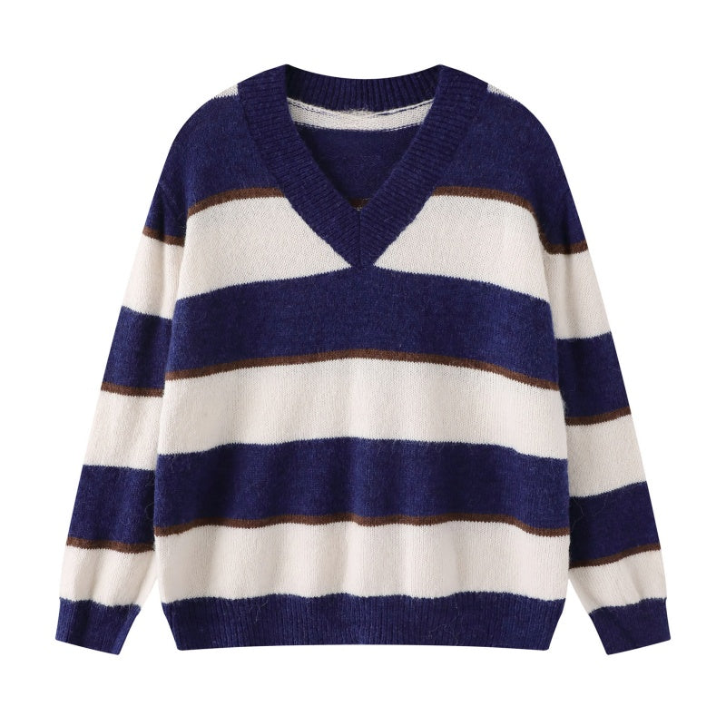 Cobalt Blue V-Neck Striped Sweater