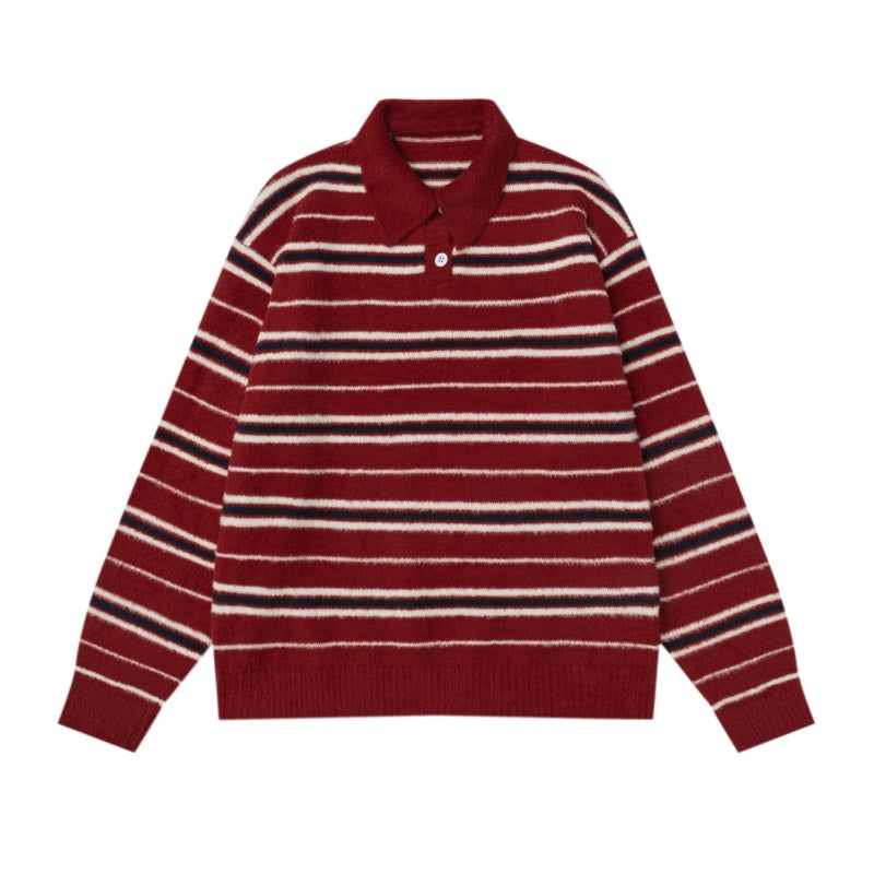 Premium Striped Red Collared Sweater